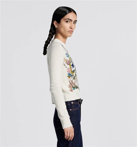 Embroidered Sweater White Cashmere Knit with Multicolor Tarot 